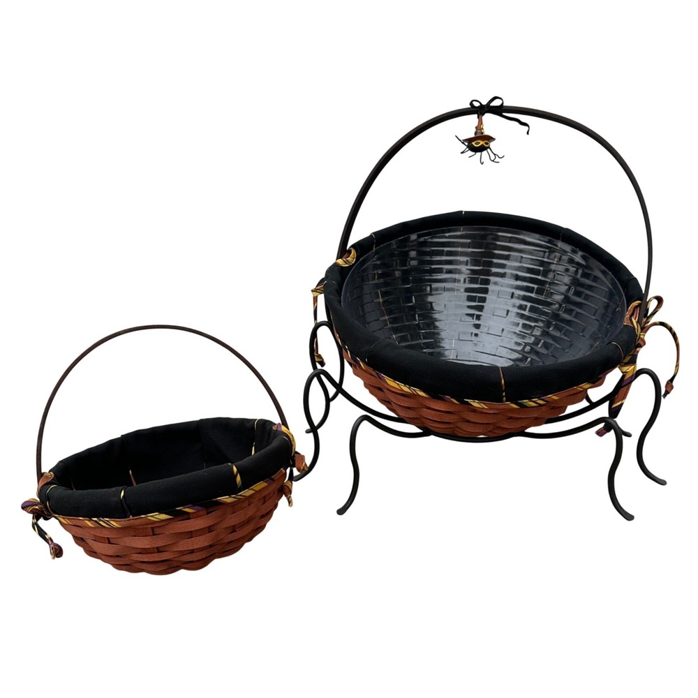 Longaberger Large Autumn Treats Basket Set Halloween Spider Tie-On Stand Liner